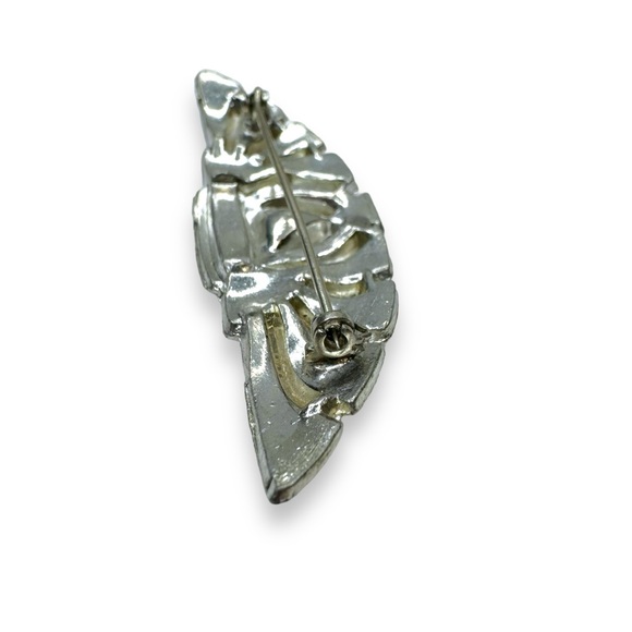 Art Deco Pot Metal Silver Tone Crystal Brooch - Picture 6 of 6